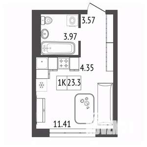 1-к квартира, вторичка, 23м2, 11/17 этаж