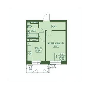 1-к квартира, вторичка, 37м2, 14/23 этаж