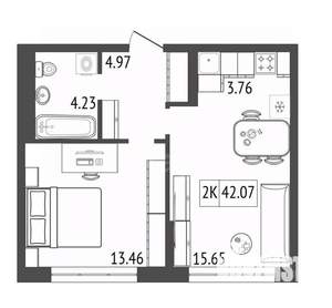 2-к квартира, вторичка, 42м2, 14/17 этаж