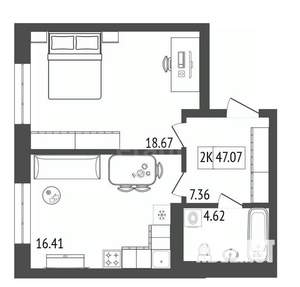 2-к квартира, строящийся дом, 47м2, 13/17 этаж