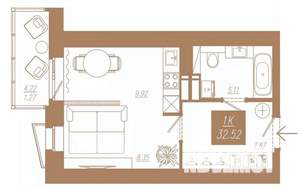 1-к квартира, вторичка, 33м2, 12/23 этаж
