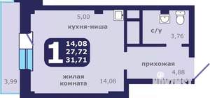 1-к квартира, строящийся дом, 32м2, 18/25 этаж