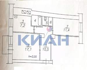 2-к квартира, вторичка, 52м2, 3/4 этаж