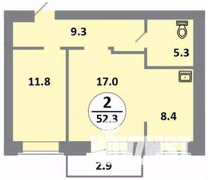 2-к квартира, вторичка, 52м2, 5/14 этаж