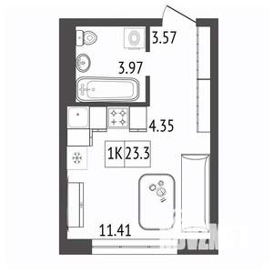 1-к квартира, вторичка, 23м2, 10/17 этаж