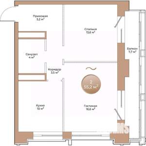 2-к квартира, вторичка, 55м2, 4/24 этаж