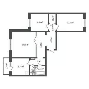 3-к квартира, вторичка, 69м2, 13/15 этаж