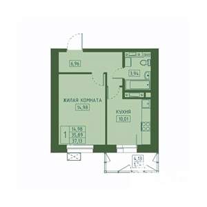 1-к квартира, вторичка, 37м2, 10/23 этаж