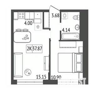 2-к квартира, строящийся дом, 38м2, 10/17 этаж