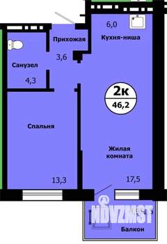 2-к квартира, сданный дом, 45м2, 6/19 этаж