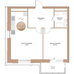 1-к квартира, вторичка, 57м2, 8/24 этаж