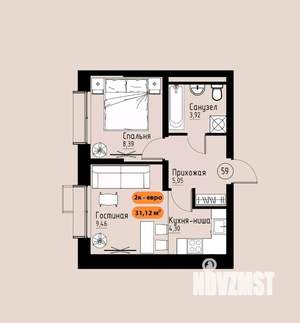 2-к квартира, вторичка, 31м2, 12/17 этаж