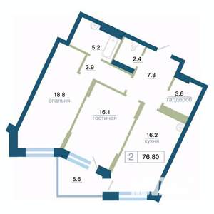 2-к квартира, вторичка, 77м2, 17/24 этаж