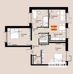 4-к квартира, вторичка, 74м2, 8/17 этаж