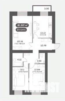 3-к квартира, вторичка, 77м2, 10/15 этаж