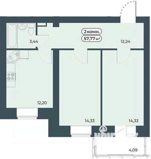 2-к квартира, строящийся дом, 58м2, 7/9 этаж