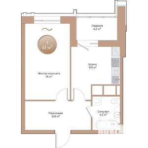 1-к квартира, вторичка, 41м2, 8/24 этаж