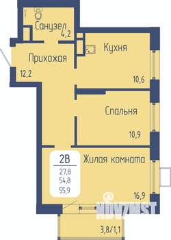 2-к квартира, строящийся дом, 56м2, 5/21 этаж