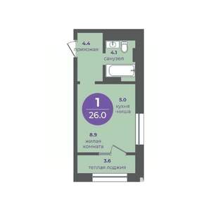 1-к квартира, вторичка, 26м2, 24/24 этаж