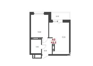 2-к квартира, строящийся дом, 42м2, 4/21 этаж