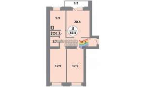 3-к квартира, вторичка, 82м2, 13/14 этаж