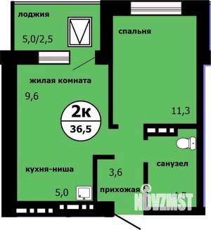 2-к квартира, строящийся дом, 36м2, 15/19 этаж