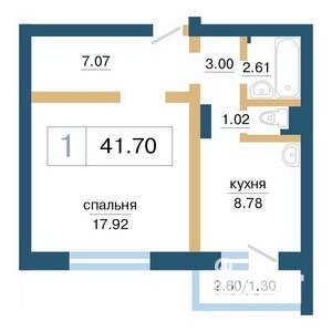 1-к квартира, строящийся дом, 42м2, 5/17 этаж