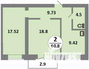 2-к квартира, строящийся дом, 59м2, 2/14 этаж