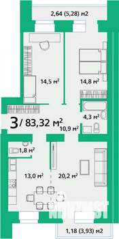 3-к квартира, вторичка, 83м2, 2/9 этаж