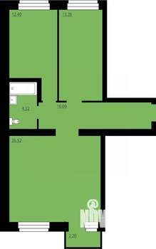 2-к квартира, вторичка, 67м2, 1/4 этаж