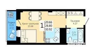 Студия квартира, строящийся дом, 31м2, 15/25 этаж