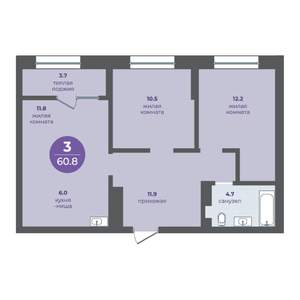 3-к квартира, вторичка, 57м2, 4/25 этаж