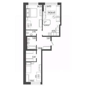 3-к квартира, вторичка, 67м2, 10/17 этаж
