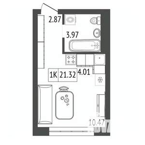 1-к квартира, строящийся дом, 21м2, 11/17 этаж