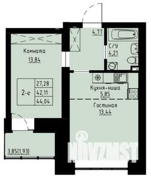2-к квартира, строящийся дом, 44м2, 8/8 этаж