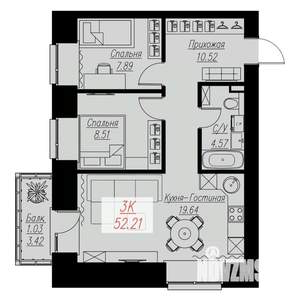 2-к квартира, строящийся дом, 52м2, 17/17 этаж