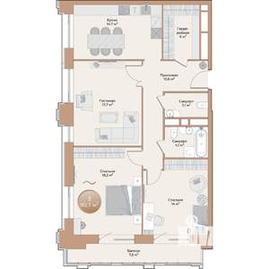 3-к квартира, строящийся дом, 91м2, 13/24 этаж